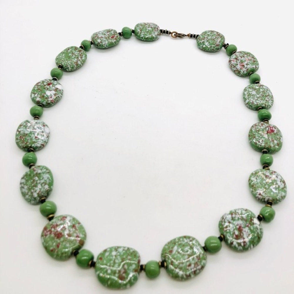 Vintage Green Speckled Stone Necklace